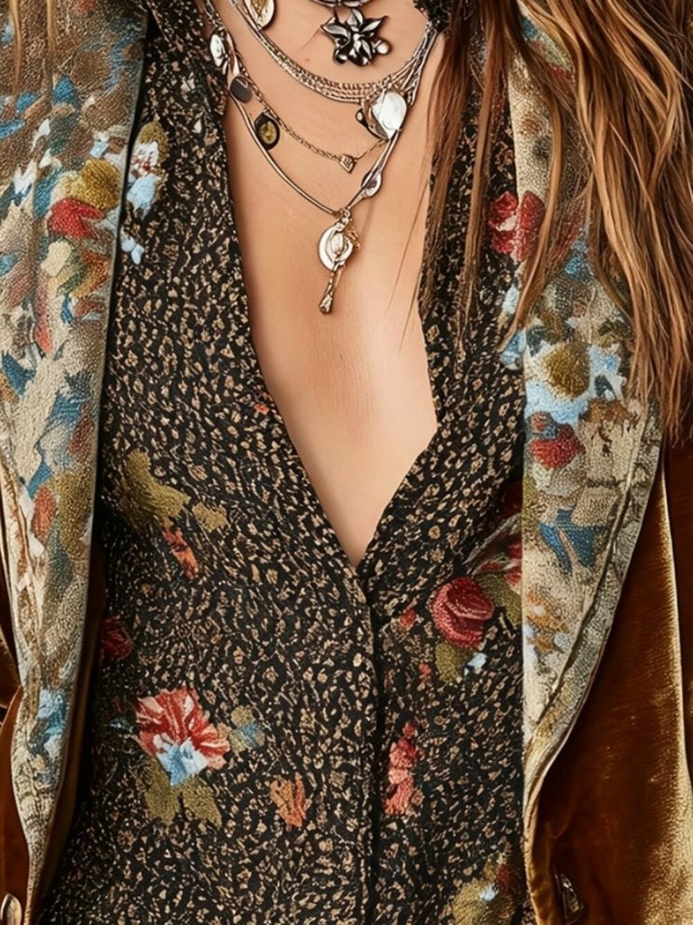 Gold Elegant Women's Velvet Blazer - Picture 3 of 4
